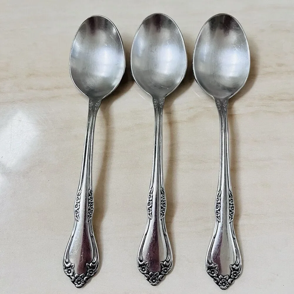 3pc ONEIDA Mansfield-Frosted Stainless Soup Spoon 6 7/8” Deluxe Wm A Rogers
